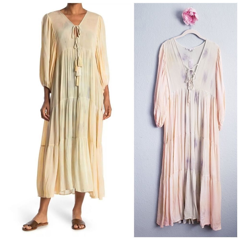 Young Fabulous & Broke Long Sleeve Pastel Tie Dye Maxi Dress